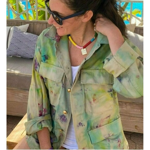 SABAL Womens Tie Dye Military Jacket Colorful Street Style Indie Sleeze 70s - Picture 1 of 16